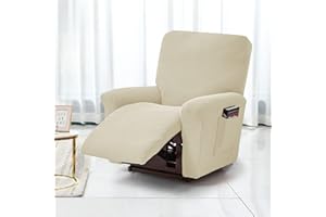 TOPCHANCES Stretch Recliner Covers, Jacquard Recliner Chair Slipcovers, Polyester Furniture Cover Recliner Sofa Couch Cover With Pocket for Living Room Sofa Cover (Beige)