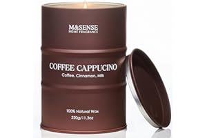 M&SENSE Candele profumate al caffè Cappucina, candela di cera naturale di soia 70 ore di combustione a lunga durata, forte aroma di caffè Candela unica regalo di benvenuto per gli amanti del caffè