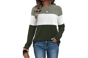 Cuptacc Jersey Mujer Elegante Cuello Redondo Manga Larga Suéter Mujer Acanalado Suelta Bloques De Color Sudaderas
