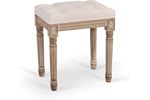 VONLUCE Sgabello Vintage con Sedile Imbottito e Gambe in Legno di Gomma Sgabello per Toeletta Trucco Sgabello Ottomana Rustica per Tavolo Ingresso Corridoio Camera da Letto Soggiorno (30x40x47CM)