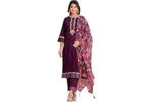 VredeVogel Kurta-Set mit Dupatta, Viskose, römische Seide, bestickt, Kurta-Set für Damen, ethnisch, lässig, Kurti-Set, Kurta-Hose, festlicher Anzug