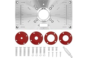 WIVMYPOG Plaque d'insertion de table de toupie, Router Table Insert Plate en Aluminium outils de bancs de travail du bois avec 4 anneaux et scies de table DIY bancs de menuiserie, 235 x 120 x 8 mm