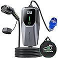 VDLPOWEREU EV Charger 7kw, 6A/8A/10A/13A/16A/20A/24A/32A Variable, Home EV Charger Cable,5M Single Phase EV Charger Type 2, with CEE 3 Pin Charger with LED Display& Carry Bag, IP65 Waterproof