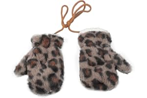 JIAHG Moufle en Peluche à Motif Léopard pour Enfant 1-4 Ans Gants d'Hiver Doublé de Polaire Doux Épais Chaud avec Cordon Anti-perdu pour Ski et Neige