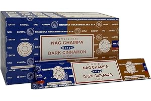 3 x Nagchampa & mörk kanel Satya Combo rökelsepinnar med JRose rökelsehållare, 15 g låda