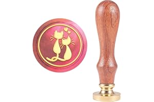 CRASPIRE Ama A los Gatos Sello de Sello de Cera, Sellos de Cera para Sellado de Animales Sello de Madera Retro Sello de Cera Día de San Valentín Sello de Latón Extraíble Mango de Madera para sobre