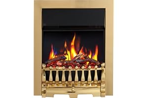 FLAMEKO Verona 16’’ Fireplace Insert, 2000W Heater, Brass Trim, Blenheim Fret, 9 Colour Flame Effect, Remote Control