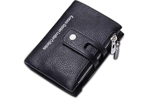 FANDARE Krótki portfel dla mężczyzn/kobiet torebka z prawdziwej skóry wodoodporny składany portfel etui na karty kredytowe portmonetka na monety, Czarny, L, Vintage