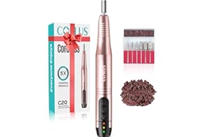 COSLUS Nail Drill Cordless Portable Electric Manicure and Pedicure Set, Professional Nail Files for Acrylic Gel Nails, 6 Nail Drill Bits, Cuticles Hard Skin, Adjustable Speed Rechargeable E File