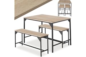 ‎TECTAKE tectake Essgruppe, Esstisch 3-teilig, Sitzgruppe, Esszimmer Set mit Tisch und 2 Bänken, 110 x 70 x 75 cm, Industrial Design, ideal für Küche, Wohnzimmer, Esszimmer - Industrial Holz hell, Eiche Sonoma