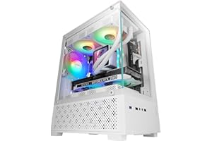 Mars Gaming MC-SE2, MicroATX Gaming Case, Frameless Tempered Glass Front and Side, 120mm FRGB Fan, Dual-Chamber Structure, Compact PC Case with Large Internal Capacity, White