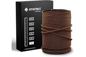 smartect Cavo Elettrico Tessile intrecciato Marrone, 2 Metri Filo Elettrico Vintage, Tripolare (3 x 0.75mm²) Cavo Elettrico Rivestito in Tessuto per Fai da Te