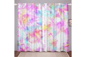 TBRAND Girls Curtains Boho Hippie Tie Dye Curtains for Bedroom Living Room for Kids Women Bohemian Gypsy Decor Windows Drapes Chic Rainbow Colorful Room Decoration,W46*L54