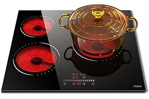 HOBSIR HOB Hobsir Piano Cottura Elettrico in Vetroceramica, 3 Fuochi, Piastra 5200W, 9 Livelli di Potenza, a Incasso, Nessuna Spina, Superficie in Vetro Nero, Facile da Pulire