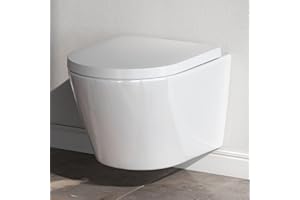 AM.PM Flash - WC Suspendu Sans Bride, Sans Rebord, Cuvette WC Suspendu Complet Kit, Abattant WC avec Amovible Softclose, Fixation Invisible, Toilette Suspendu Mural en Céramique, Blanc, 39 cm