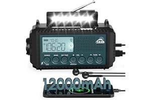 Roxicosly Kurbelradio, Notfallradio mit 12000 mAh Power Bank, AM/FM Baustellenradio, Kurbel & 5-Wege Solar Radio mit Weltempfänger, Als Taschenlampe & Ladegerät, für Outdoor, Camping, Notfall