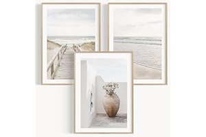 OHBIMBA® Set De 3 Laminas Decorativas Pared Cuadros Decoracion Salon Modernos - Posters Para Pared Cuadros Decorativos Decoracion Pared - Lienzos Decorativos Tamaño 30 X 40 cm - Colección Playa