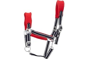 Cwell Equine FLEECE padded headcollars halter Red/Navy TWO TONE Full/Cob/Pony (Cob)
