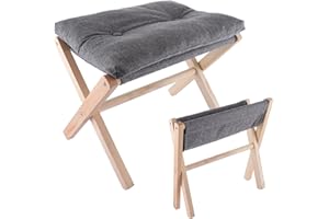ASelected 40 Cm Height Footrest Stool Folding Wood Footstool Step Stool Foldable X Leg Footstool Small Changing Stool Ottoman Removable Soft Cushion for Living Room Bedroom Washable Dark Grey