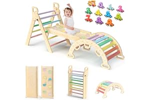MYBOTA Climbing Frame Toddlers Triangle Set 7 in1 Baby Climbing Frame Wooden Play Gym Toys, Kids Play Equipment for Outdoor Indoor Foldable