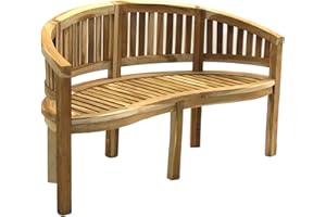 AMBIENTE HOME Ambientehome Banco banana de tres asientos de madera de teca, banco de jardín de madera de teca, aproximadamente 150 cm de ancho