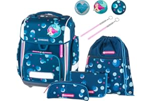 Schneiders 78392-064 - Schulranzen Ergolite Polkadot, 9-teiliges Set mit Schultasche, Federmäppchen, Schlamper, Sportbeutel, 3 Klett-Motiven und 2 Leuchtstäben
