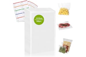 VACHELPER 100 Bolsa Gofrada Envasado al Vacío, 15x25cm Bolsas Envasar al Vacio Bolsas de Vacío para Alimentos para Todos Los Tipos de Envasadora para Conservación de Alimentos y Cocción Sous Vide