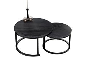 Home Heaven® runt soffbord i svart trä – set med 2 runda vardagsrumsbord för vardagsrum – Ø60 cm & Ø40 cm
