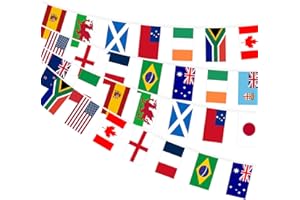 AhfuLife 2Pcs Women's Rugby Championship Flags Bunting for World Cup 2025 Decorations, 12M Long - 32 Flags, Double Sides Fabric Bunting Banner for Garden Street Home Bar Club Party Decorations