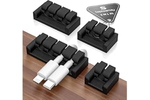 Septeamay 4 Stück Kabelhalter Kabelclips, Mehrzweck Kabel Organizer, Schwarz Kabelhalter Selbstklebend, kabelmanagement für Schreibtisch, Netzkabel, Ladegeräte, USB Ladekabel, Audiokabel