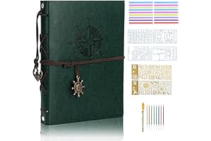 FINEASY Album fotograficzny samoprzylepny, album do scrapbookingu, skórzany album do scrapbookingu do samodzielnego zdobienia, album "zrób to sam" w stylu vintage (Zielony)