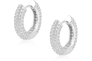 ALEXCRAFT Orecchini Donna 925 Cerchi Spessi con Zirconi Bianchi e Brillantini Geometrici Gioielli Regalo