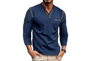 ARO LORA T Shirt Manche Longue Homme Tee-Shirt Coton Henley T-Shirts Casual Boutonné Tshirt Regular Fit