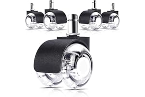 MINGFUXIN Zestaw 5 kółek do krzeseł biurowych, 11 mm x 22 mm, kółka do twardych podłóg, do krzeseł biurowych, z podwójnym kółkiem, w 100% bez hałasu, kolor czarny, nadaje się do parkietu, dywanów, laminatów i płytek