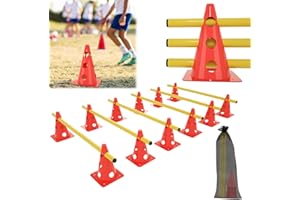 ACXIN Sports Lot de 6 Obstacles à emboîter 12 cônes + 6 Barres d'obstacles d'agilité, entraînement de Coordination pour Enfants, Chiens, Sports d'équipe, Football | Hauteur : 32 cm | Barre : 100 cm