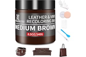 SHADAIWUYU Kit Reparation Cuir,240g Teinture Cuir Brun Moyen,Peinture Cuir Liquide pour Réparer Les éraflures et la Décoloration sur Canapés, Meubles en Vinyle, Sièges d'auto, Chaussures et Selles