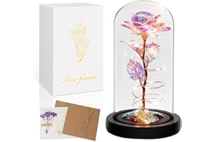 Childom Birthday Gifts for Women,Christmas rose Gifts For Women Her Mum,Colorful Rainbow Light Up Rose In Glass Dome, for Teacher,Wedding,Engagement,Anniversary,Graduation,Thank You
