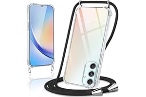 Coiwxmoi Handyband Handyhülle für Samsung Galaxy A34 5G Hülle mit Band 6,5",Transparent Case mit Kette Abnehmbar zum Umhängen Kordel Schutzhülle,Weich Silikon TPU Stoßfest Cover,Schwarz