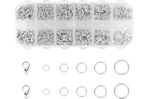 通用 1060pcs Metallico Anelli Salto Aperti, 4-10mm Anelli Molla Connettore Rotondo e 12mm Chiusura Aragosta, per Gioielli DIY, Argento