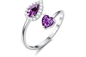 KRFY 925 Anillo de Plata de Ley para Niña Mujer | Anillo Estético de Piedra Natal | Anillo Abierto de Corazón Ajustable de Confort | Regalo de Cumpleaños para Chicas Adolescente