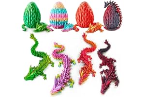 Merrwon 4PCS 3D Printed Dragon Eggs with Dragon Inside, 3D Printer Articulated Crystal Animals Fidget Toys and Decoration (4pcs A)