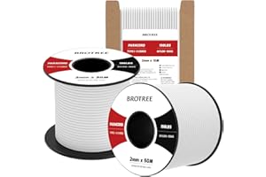 Brotree 2mm Paracord 3 Hebras 15M 100% Nylon Cuerda de Paracaídas para Al Aire Libre, Artesanía, Bricolaje - 90kg Carga de Rotura (Blanco)