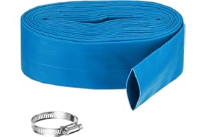 Rebower Pool Backwash Hose, 2 Inch x 25ft Reinforced Drain Hose PVC Lay Flat Water Discharge Pump Hoses for Pool Filter Swimming Pump, with 1pcs Clamps, Blue