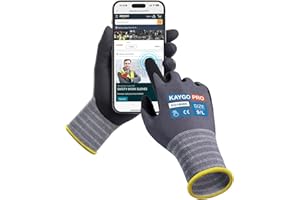 KAYGO 3 Pairs Safety Work Gloves MicroFoam Nitrile Coated Touchscreen, KG18NBE, Working Gloves with Oil Resistant Grip on Palm, for Men Women, Ideal for General Purpose Automotive (Large, Grey)