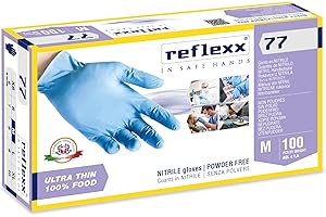Reflexx 77100/M Guanti in Nitrile Senza Polvere ultra sottili e 100% Food, taglia Medium. Monouso, ambidestri, senza lattice.