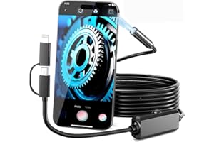 CAUPUREYE Endoscope Inspection Camera with Light - 16.4ft HD Borescope Camera with 8 Adjustable LED Lights, USB Telescopic Camera with Semi-Rigid Snake Cable for iPhone, Android Phone