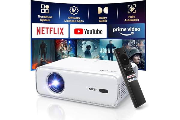 AURZEN Eazze D1 Videoprojecteur 4K Supportée Officielle-NetfIix, DoIby, Auto Focus/Keystone, HDR10, Mini Vidéoprojecteur WiFi Bluetooth Portable, Full HD 1080P Vidéo Projecteur, Blanc
