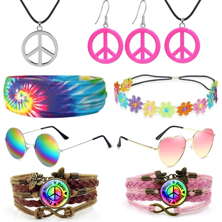 Costume Hippie Femme Années 70 - Gilet à Franges Avec Accessoires (lunettes, Collier, Boucles D'oreilles) - 11