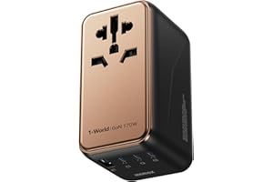‎MOMAX MOMAX Uniwersalny adapter podróżny 170 W GaN międzynarodowy zasilacz sieciowy, 2 x USB-C 2 USB-A zasilacz do większości Europy, Australii (typ C/A/G/I)