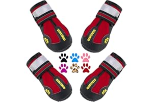 QUMY Dog Shoes for Large Dog, Medium Dogs Boots & Paw Protectors for Winter Snowy Day, Summer Hot Pavement, Waterproof in Rainy Weather, Outdoor Walking, Indoor Hardfloors Anti Slip Sole Red Size 2